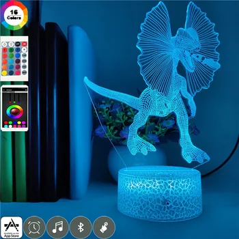 Akril LED 3D Živali Dinozaver Jurassic Park, Dilophosaurus Noč Svetlobe USB 7 Barvo Baterije Spalnica Razpoloženje Lesk Ura Lučka