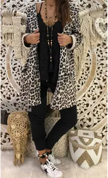 Hirigin Seksi Plašč 2018 Najnovejše Vroče Ženska Lady Leopard Hooded Dolg Plašč Jopico Svoboden Outwear Kimono Suknjič Clubwear