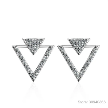 OL Geometrijske Trikotnik Stud Uhani Pravi 925 Sterling Silver Za Ženske Angažiranost, Fine Nakit, Modni Dodatki Darila