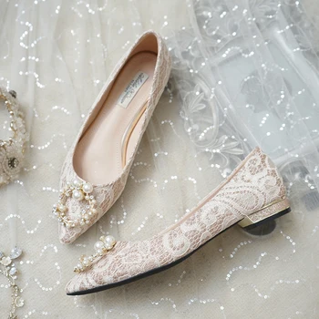 Poročni čevlji ženske ravno dno 2019 novi poročni čevlji s poročno obleko