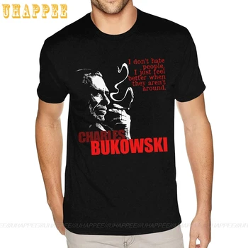 Prevelik Charles Bukowski Majica za Moške Osebno Kratka Sleeved Črni Krog Vratu Tee Majica