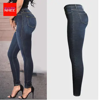 Plus Velikost Elastična Jeans Za Ženske Z Visoko Pasu Bambusa Vlaken, ki se Razteza Črne Skinny Jeans Svinčnik Hlače Za Ženske big velikost