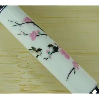 Jinhao 8802 Chinaware Nalivno Pero 18kgp Srednje Nib Plum Blossom Ptica Barvanje Pero