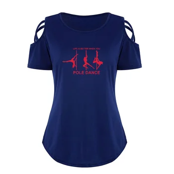 2020 Poletje Tiskanja (Pole Dance) Tshirt Priložnostne tshirt Ženske T-shirt O-vrat Tee Majica Femme Oblačila Vrhovi črnega Bombaža, Kratek Rokav