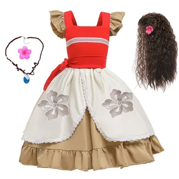 VOGUEON Moana Adventured Princesa Obleko Gor, Obleke za Dekleta Ruffles brez Rokavov Lok Sundress Otrok Halloween Kostum