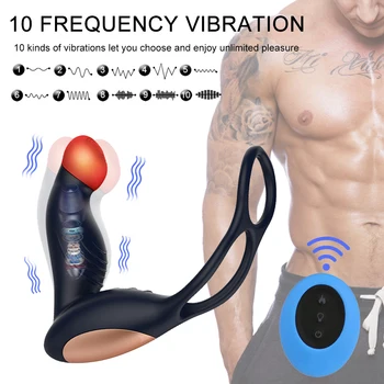 Analni Dildo, Vibrator Prostate Massager G-spot Stimulator 10 Hitrosti Brezžično Daljinsko Ogrevanje Analni Penis Vibrator Spolnih Igrač za Moške