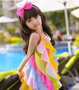 Dekleta 2017 Novo Poletje Mavrica trak otroci obleko formalno princesa brezrokavnik obleka 3-11 let eleganco Šifon obleke maturantskega otroci