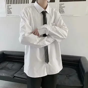 Bela dolgo sleeved kravato majica moški black ohlapno majico trend korejska različica kolegij slog diplomi razred shirt majica vrh