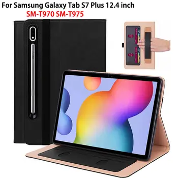 Luksuzni Ohišje Za Samsung Galaxy Tab S7 Plus SM-T970 SM-T975 12.4 palčni Kritje Funda Strani Imetnika Stojijo Lupine, Kože, Capa