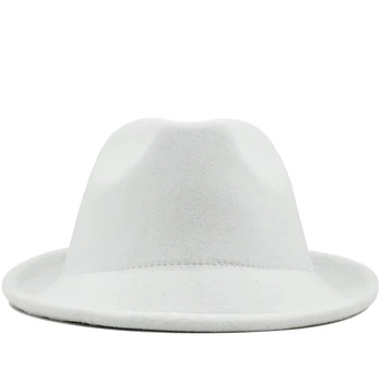 Preprosta bela Volna klobučevine Kavbojski Klobuk Jazz Skp Trend Trilby Fedoras klobuk Panama skp chapeau pasu za Moške, Ženske 56-58 CM