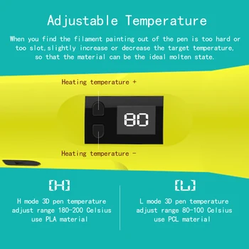 QCREATE 3D Tiskanje Pero PCL PLA Način LCD Zaslon z Nastavljivo Ogrevanje Temperatura 8 Prestav Hitrosti S 50 m na 10 Barve Nitke