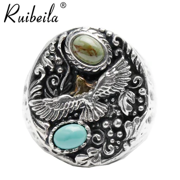 Ruibeila925 srebro Indijski stil flying eagle turkizen prstan moških in žensk retro osebnost Tajski srebrni nakit prstan