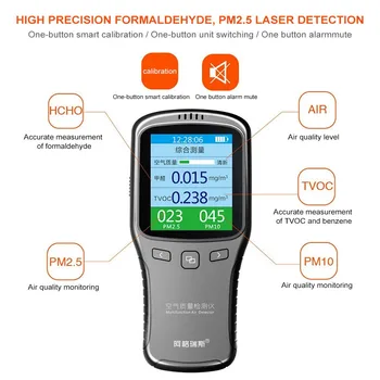 6 V 1 Kakovost Zraka Detektor bo Ustrezala LCD USB Natančno Odkrivanje Plinov Orodja za TVOC Formaldehida PM2.5 PM1.0 PM10 Testiranje