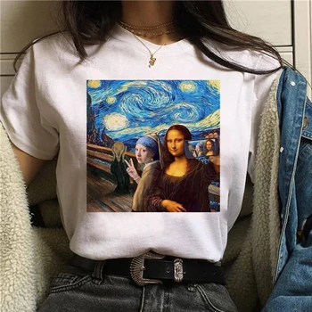 Mona Lisa Smešno Harajuku Majice s kratkimi rokavi Ženske Ullzang Letnik Grunge Estetske T-shirt korejskem Slogu Risanka Tshirt 90. letih Vrhu Tees Ženski