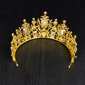 Vintage Zlata, Srebrna Barva Kraljica Kristalno Nosorogovo Tiara Za Poroko Luksuzni Krono Lase Pribor Za Nevesto, Lase, Nakit HG-058