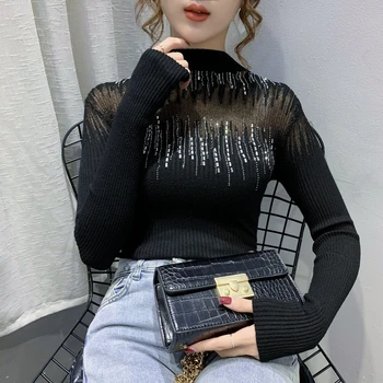 Eleganten Dolg Rokav Zimske Puloverje Ženska 2020 Moda Priložnostne Votlih Iz Pleteni Puloverji Ženske Korejski Oblačila Bel Pulover