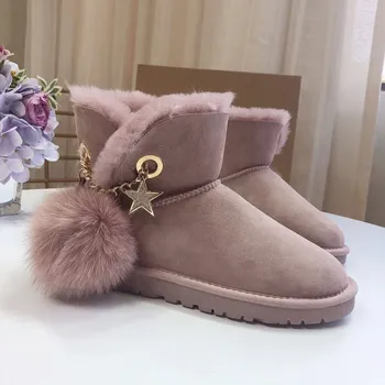 2020 nove čiste ovčje usnje dame sneg škornji resast, dekoracijo naravnega krzna dame čevlji tople volne zimski škornji
