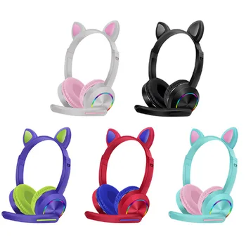 Srčkan Otroci Bluetooth 5.0 Slušalke Risanke Mačka Ušesa Glasbo, Slušalke z Mikrofonom za Odgovor Telefon Gaming Slušalke