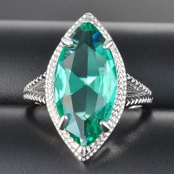 Nasiya Letnik 925 Sterling Silver Obroči Za Ženske Zelena Crystal Ring Ovalne Gemstone Romantično Udejstvovanje Stranka Fine Nakit