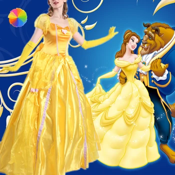 Halloween Lepotica in Zver Cosplay Kostumi za Odrasle Belle Princesa Obleke za Ženske Anime Stranka Cvet Rumene Dolgo Obleko XBFF