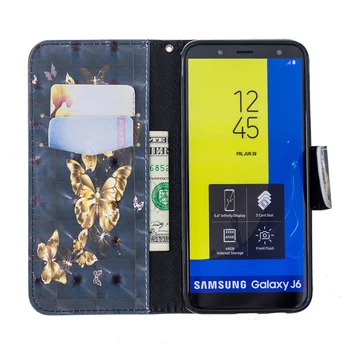 Flip Usnje Primeru Telefon Za Samsung Galaxy J6 2018 Polno Stojalo Pokrov SM-J600F/DS SM-J600FN/DS 3D Barvanje Shockproof Denarnice Primeru
