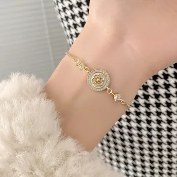 Korejski nov modni nakit preprost krog camellia lupini 14K zlato zapestnico študent ženske lahko raztegnejo in prilagodijo dnevno zapestnica