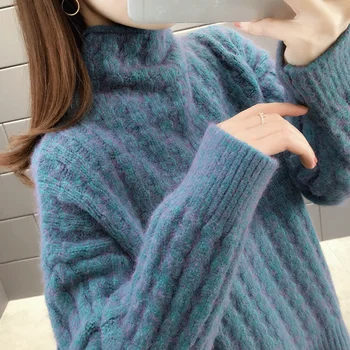 Ženske Turtleneck Twist Puloverji Jeseni, Pozimi 2020 Potegnite Skokih korejski slog Priložnostne Tople Puloverje Ženski prevelik pulover