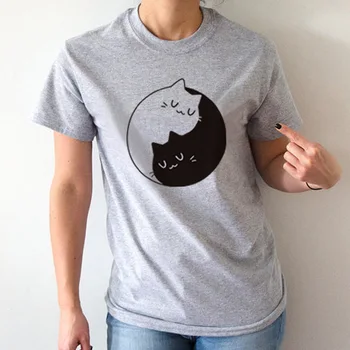 ženska T-shirt črna in bela tai chi mačka ženska o ovratnik T-shirt modna moška majica moška majica cool ženska majica