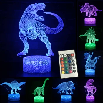 3D Dinozaver Nočne Luči Jurassic 16 Barv Ustvarjalnih LED Luči, namizne Svetilke Nočna Lučka za Božična darila Dekor Otroci Spalna Lučka