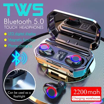 TWS Bluetooth Slušalke, 2200 mAh ,Brezžične Slušalke ,LED Zaslon Polnjenje Prostor ,Handfree Nepremočljiva Športne Slušalke