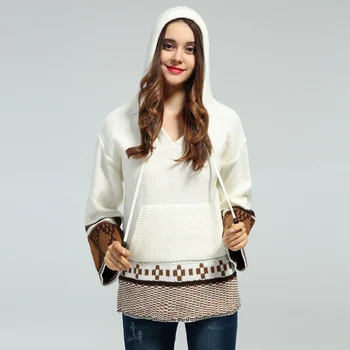 TEELYNN 2020 boho pozimi pleteni pulover ženske puloverji etnične vezene dolg rokav svoboden Hipi Bohemia Hooded puloverji