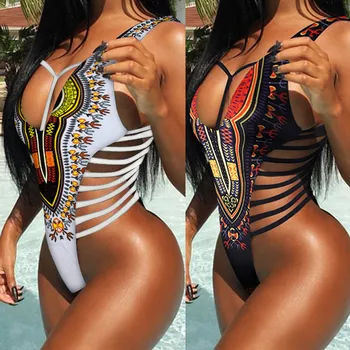 Visoko Kakovostne Ženske Afriške Print Bikini Komplet Kopalk Push-Up Podložen Modrček, Kopalke Plažo Kopalne Obleke Biquini Bodysuit