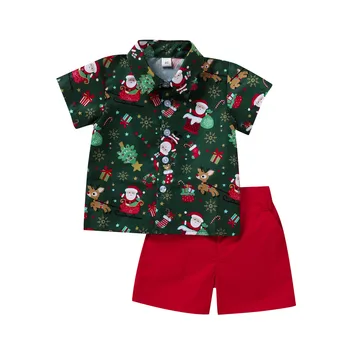 2020 Božič print set Baby Toddler Otroci Fantje Božič BOŽIČ T-shirt Vrhovi Trdne Hlače Gentlement Sklop Priložnostne obleko lep M5