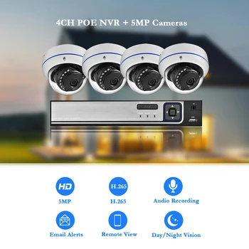 AZISHN Zaznavanje Obraza 4CH 5MP NVR CCTV Security Kit Sistem Prostem Nepremočljiva Membrana POE IP Kamera za Video Nadzor, Nastavite 4TB