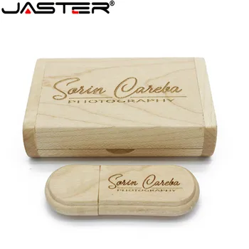 JASTER 1PCS brezplačno logotip Leseni USB flash drive pero pogoni Javorjevega lesa+embalažo polje pendrive 4 GB, 16GB 32GB 64GB pomnilnika memory stick darilo