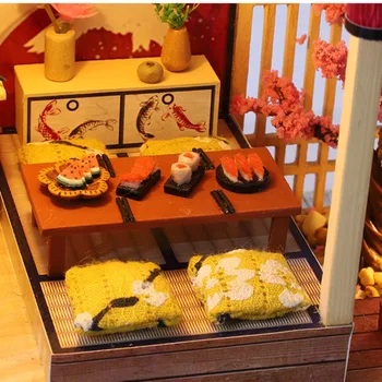 DIY Lesena Hiša Japonskem Slogu Mini Lutka Hiša Kompleti Mini Lutke s Pohištvom Precised Oblikovanje Lutke Za Dekoracijo