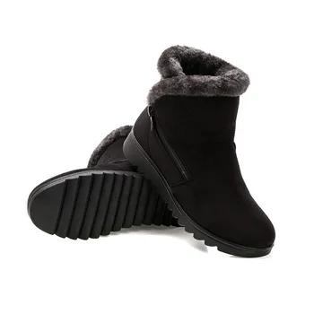 HOVINGE Ženske čevlje 2019 nova Evropska različica sneg škornji ženske strani zadrgo debele plišastih debel toplo usnjeni čevlji
