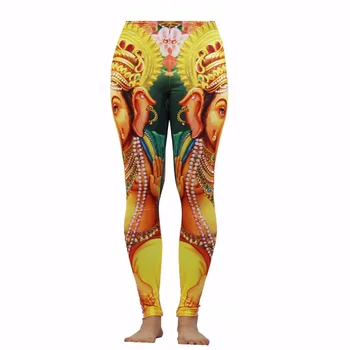 JIGERJOGER Pozimi Debela tkanina Egipt Indijski stil Rumeni Slon Dokolenke Novo Plus velikost XL Žensk Atletske Joga uvježbavanje hlače