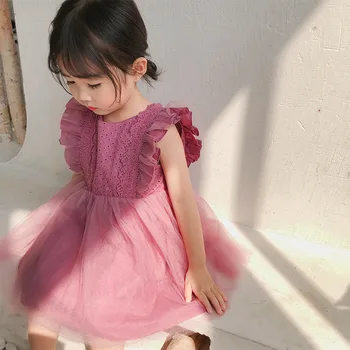 Otroci Til Obleke za Dekle Poletje 2020 Otrok Vijolična Bela Šifon Obleko Malčka Dekle Vestidos Infantil Baby Frocks