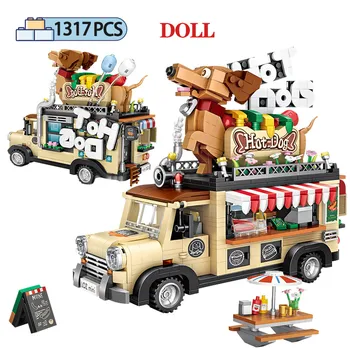 1317pcs Mini Opeke Mesto Hot Dog Voziček Avto Figur Model gradniki Mini Granule Vozila DIY Izobraževalne Igrače za Otroke