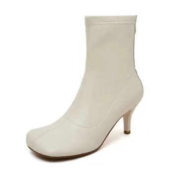 MORAZORA 2020 Nov prihod gleženj škornji pravega usnja čevlji modni kvadratni toe visokih petah dame čevlji ženske škornji