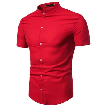 2020 Novo Poletje Mens Short Sleeve Solid Slim Fit Stojalo Ovratnik Bombaž Perilo Majica Redno Plus Velikost 3XL Mens Oblačila Moda