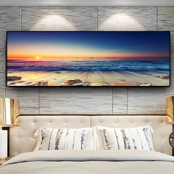 Sončni zahodi Nebo Naravni Obali Oceana, Morja, Plaže Krajine Panorama Platno Slikarstvo Plakatov in Fotografij Stenske Slike za dnevno Sobo