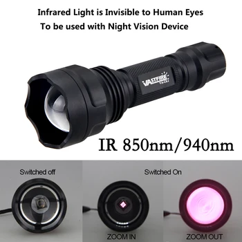 Zoomable 5/7W IR-501b 850/940nm Pištolo Svetilka Led Taktični Night Vision Infrardeče Sevanje Lov Light+18650+Usb Charge+Gori