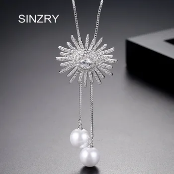 SINZRY gorgous nakit simulirani pearl kubičnih cirkon sončnično osupljivo dolge ogrlice za ženske obleke, nakit, pribor
