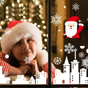 4pcs/set 2021 Božič, Novo Leto Dekoracijo Statične Nalepke Nalepke Windows Steklene Ploščice Božič Snežinke, Božiček, Home Decor