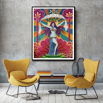 Saraswati Boginja Glasbene Umetnosti Mini Print Plakat Psihedelični Oltar Umetnosti Poganski Mitologije Psihedelični Bohemian Gypsy Boginja Umetnosti