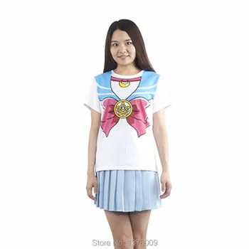 2pcs/paket Novih majica s kratkimi rokavi Ženske Kpop Harajuku T Shirt Sailor Moon Kristalno Usagi Dekleta Lolita Vrhovi Kratek Rokav Ponaredek Bowknot Tee