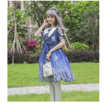 Srčkan tiskanje viktorijanski obleko kawaii dekle gothic lolita op Sweet lolita princess oblačenja letnik zavoj navzdol ovratnik falbala bowknot