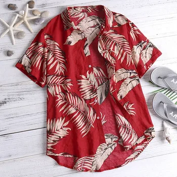 Moške Poletne Hawaiian Športna Majica Moški Cvetlični Beach Kratek Rokav Srajce Vrhovi Tee Gumb Navzdol Vrh Slim Fit Modne Majice